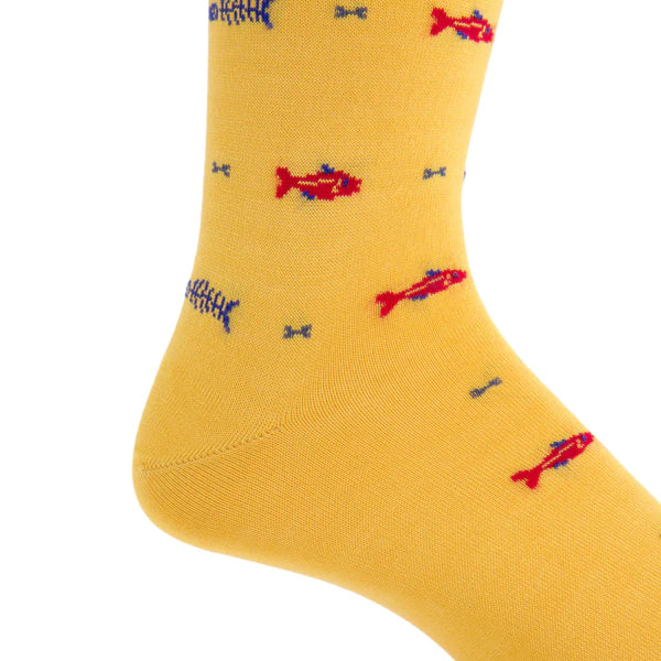 DAPPER CLASSICS YOLK WITH RED, CLEMATIS BLUE, SKY BLUE BONE FISH COTTON SOCK