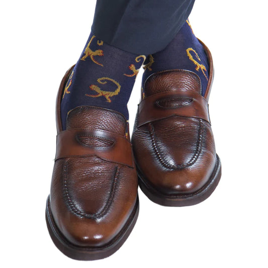 DAPPER CLASSICS NAVY WITH RED AND WHISKEY BROWN MONKEY COTTON SOCK