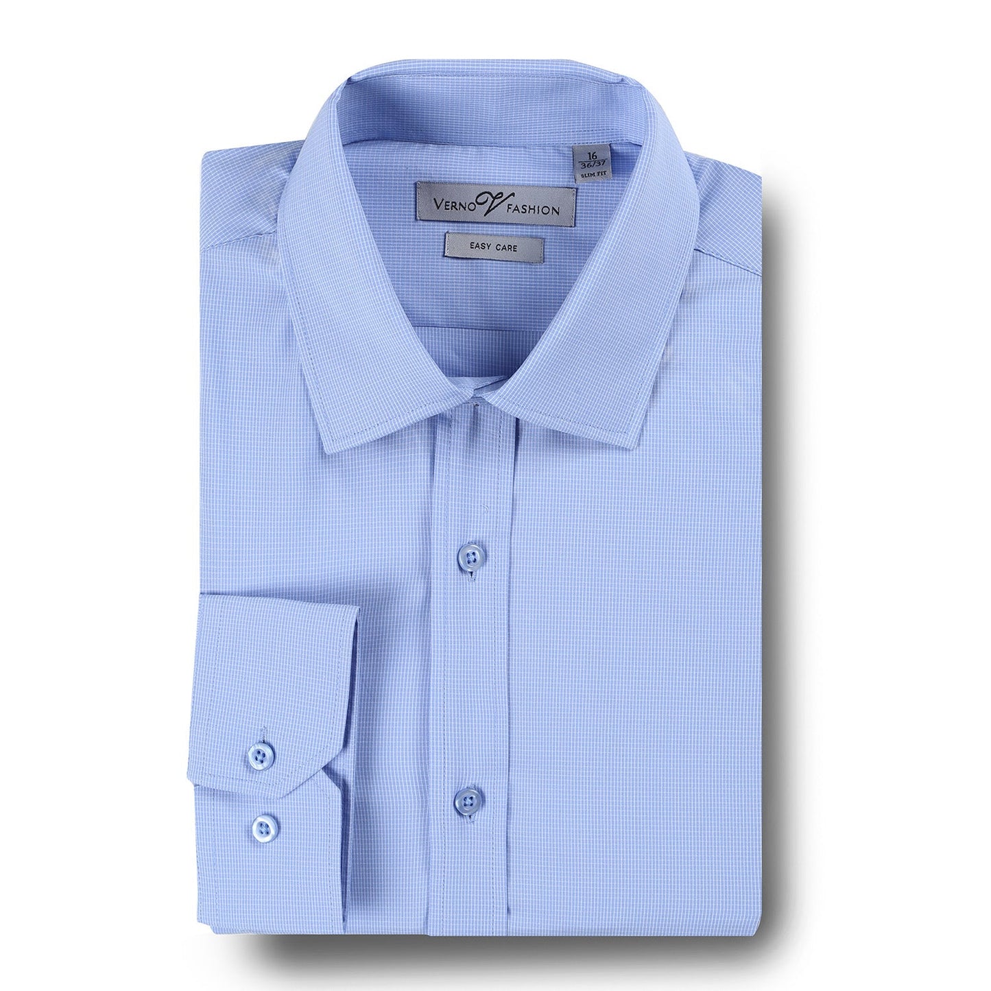 SS210 Men's Slim Fit Cotton Easy Care Blue Check Dress Shirt