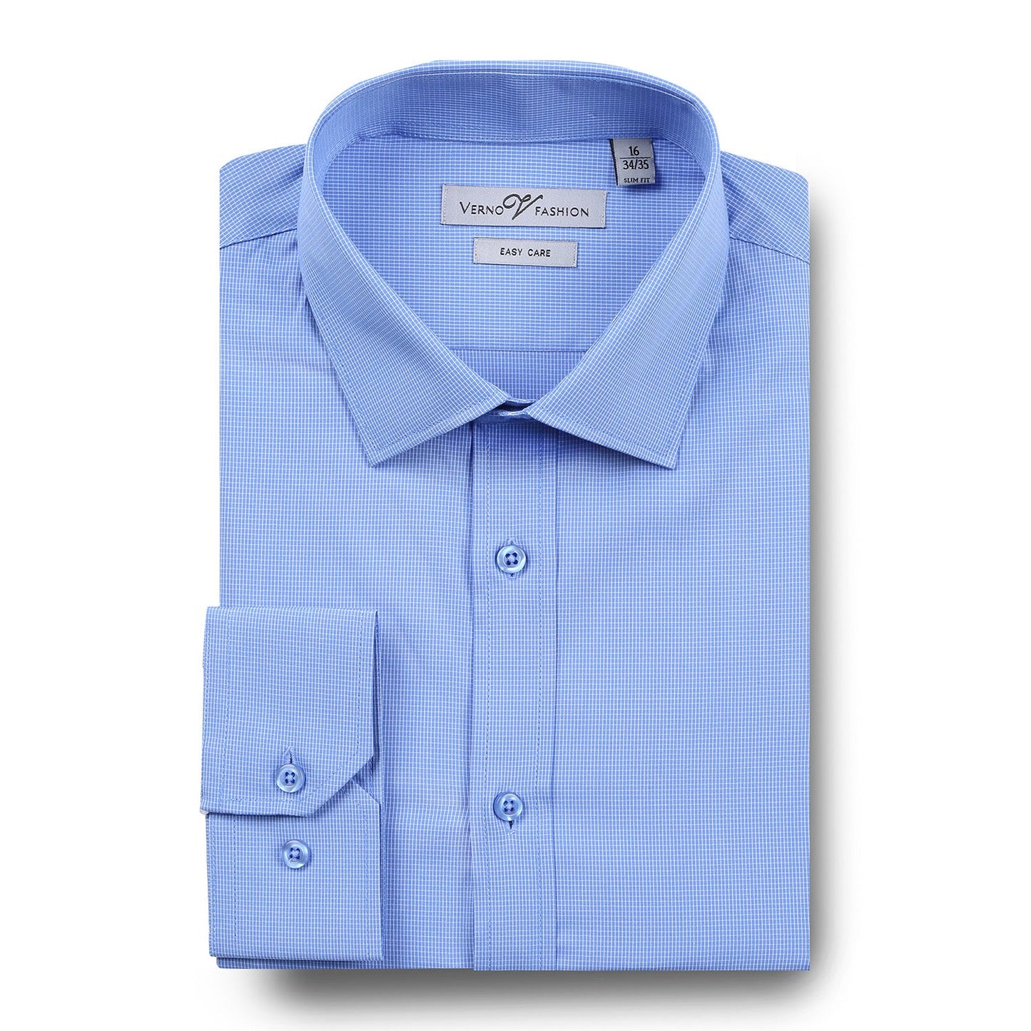 SS211 Men's Slim Fit Cotton Easy Care Blue Check Dress Shirt