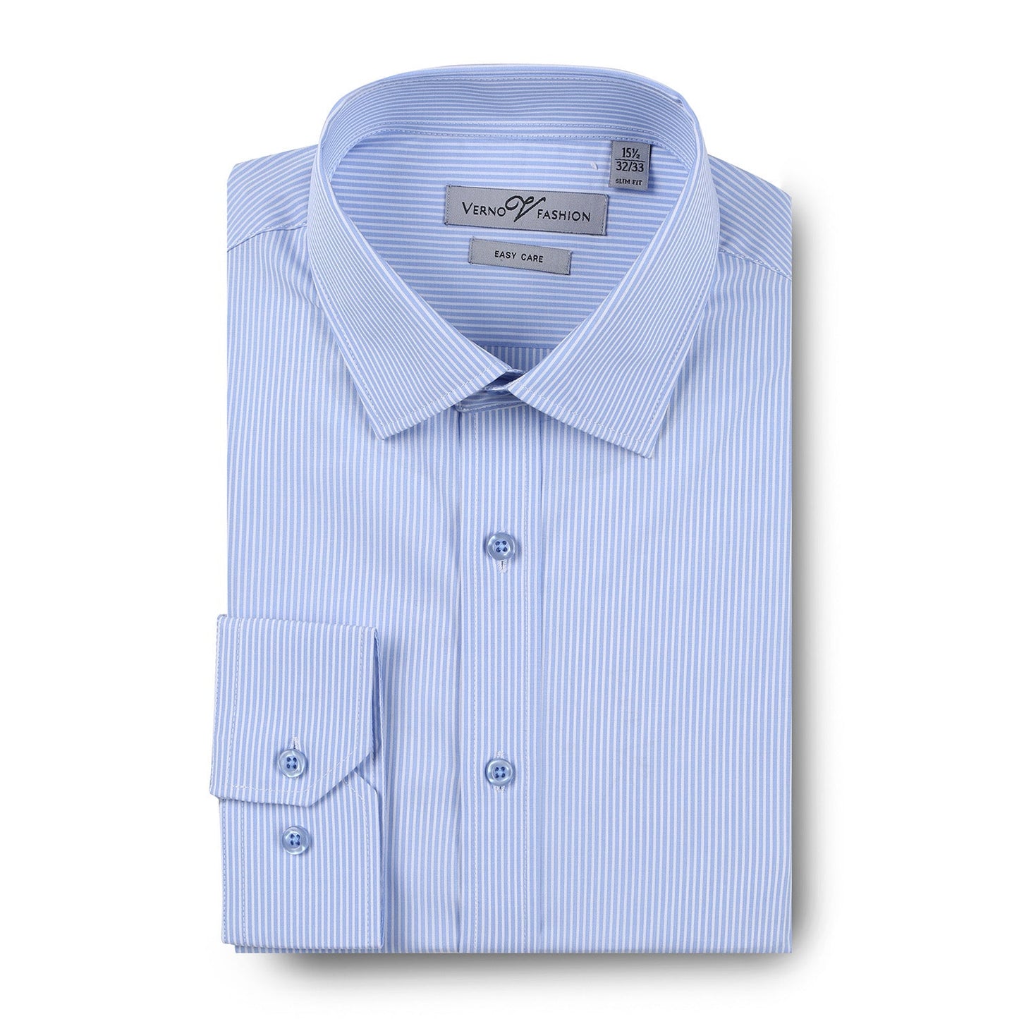 SS212 Men's Slim Fit Cotton Easy Care Blue Stripe Dress Shirt