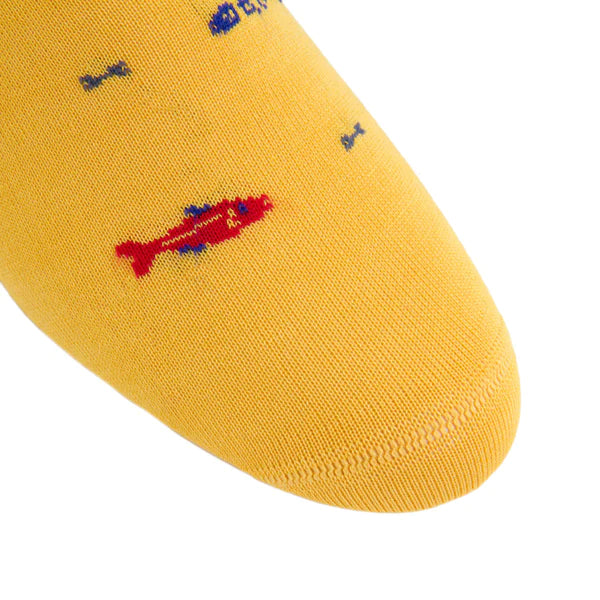 DAPPER CLASSICS YOLK WITH RED, CLEMATIS BLUE, SKY BLUE BONE FISH COTTON SOCK