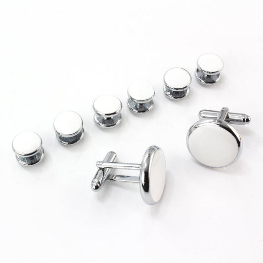 Silver Finished White Insert Cufflinks and Dress Stud Set