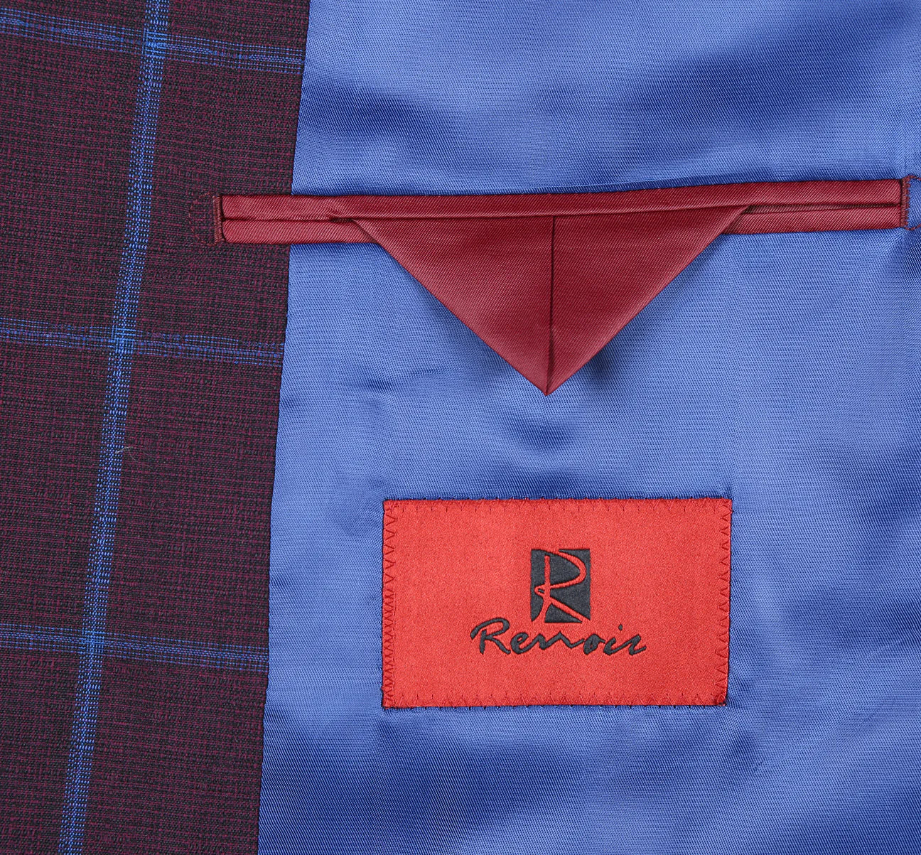 Renoir Slim Fit Burgundy with Blue Windowpane Sport Coat