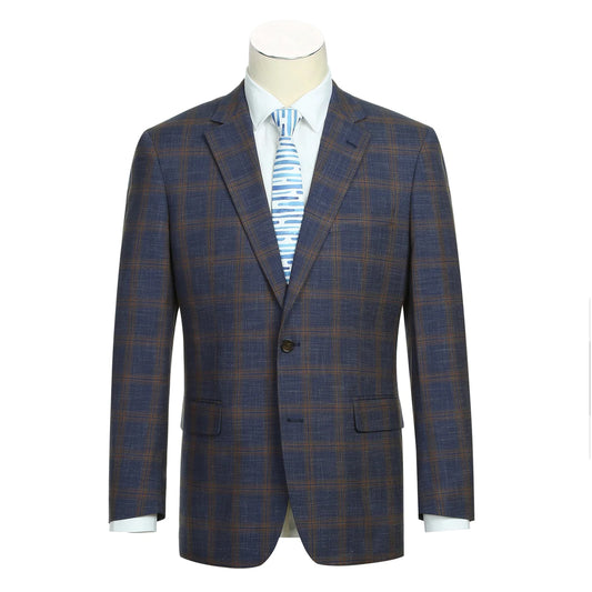 Renoir Classic Fit Blue with Brown Windowpane Sport Coat