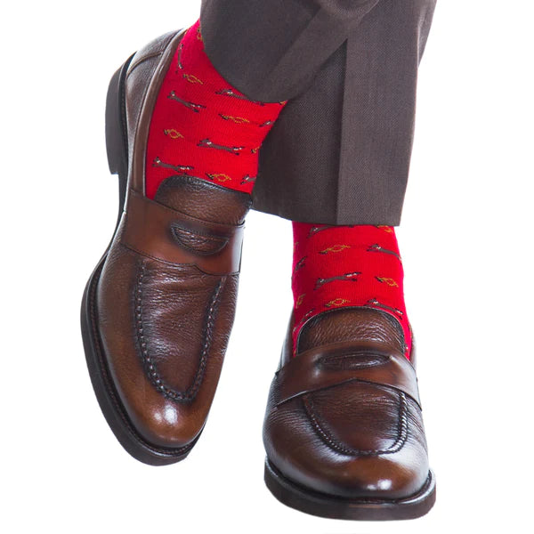 DAPPER CLASSICS RED WITH BROWN, GOLD, AND CREAM FOX WOOL SOCK